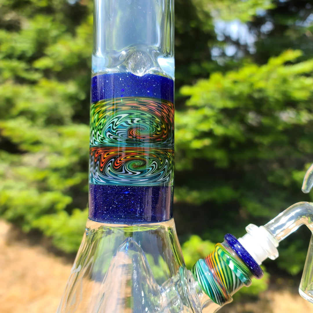 Augy x Tako Collab 18" Linework Collins Perc Beaker Bong Glass Pipe Augy Glass   