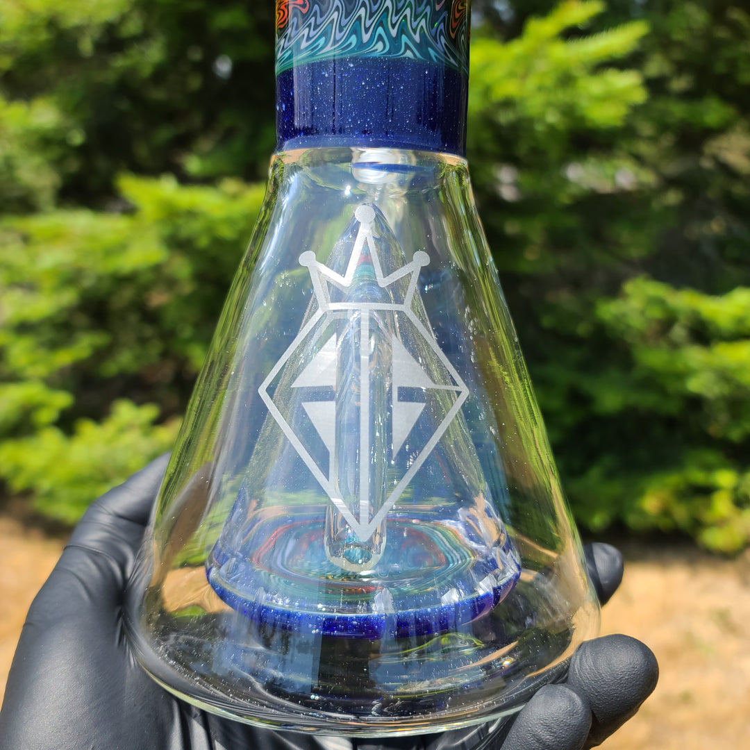 Augy x Tako Collab 18" Linework Collins Perc Beaker Bong Glass Pipe Augy Glass   