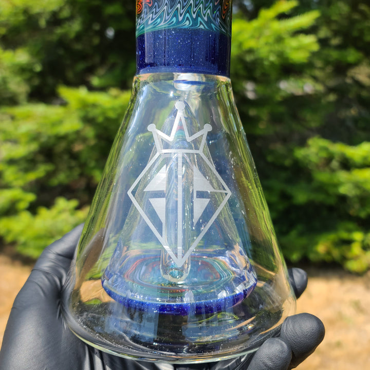 Augy x Tako Collab 18" Linework Collins Perc Beaker Bong Glass Pipe Augy Glass   