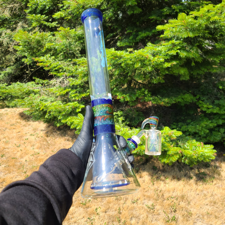 Augy x Tako Collab 18" Linework Collins Perc Beaker Bong Glass Pipe Augy Glass   