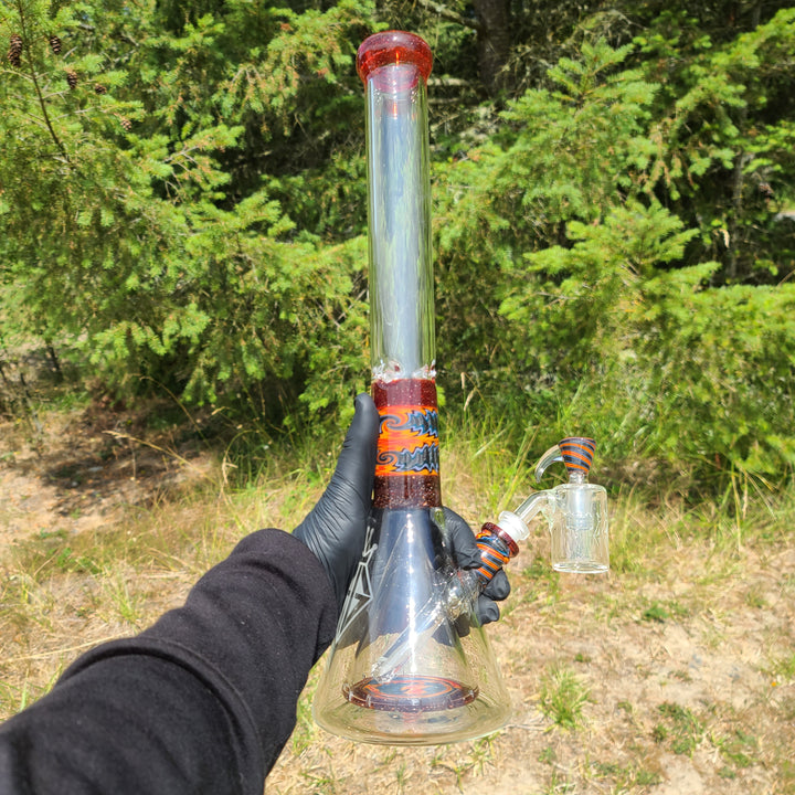 Augy 18" Linework Collins Perc 44 mm Beaker Bong Glass Pipe Augy Glass   