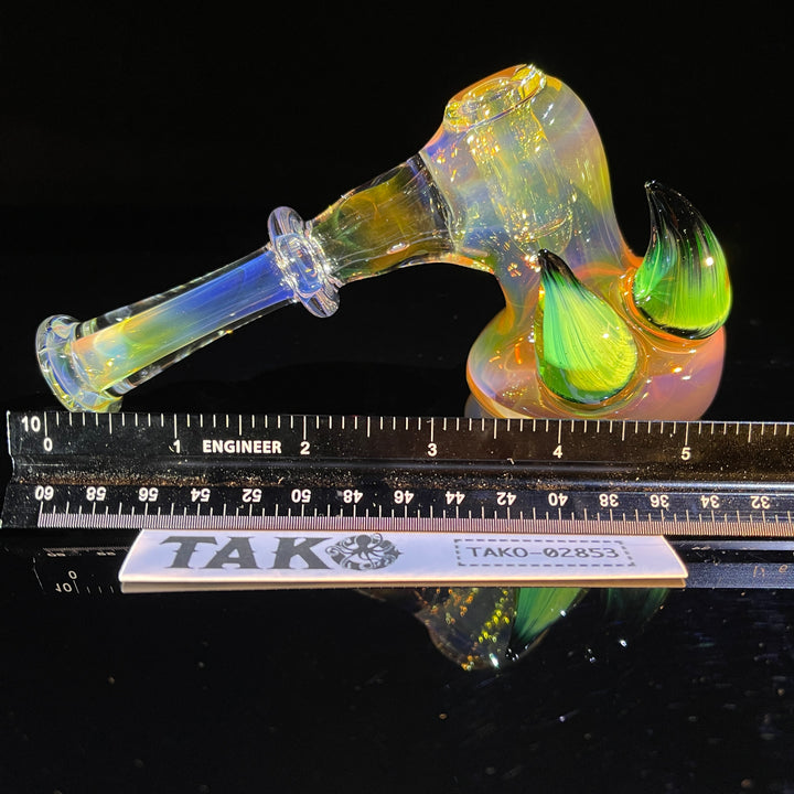 Fumed Hash Hammer with Experimental Green Horns Glass Pipe Tako Glass   