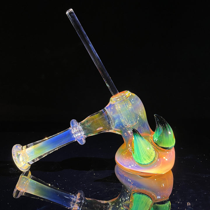 Fumed Hash Hammer with Experimental Green Horns Glass Pipe Tako Glass   
