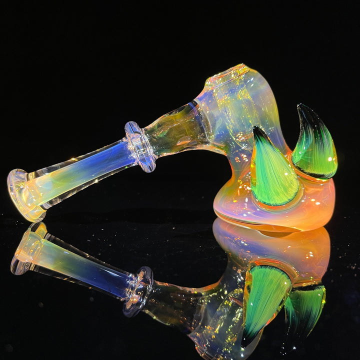 Fumed Hash Hammer with Experimental Green Horns Glass Pipe Tako Glass   