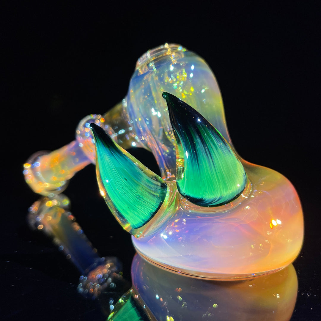 Fumed Hash Hammer with Experimental Green Horns Glass Pipe Tako Glass   