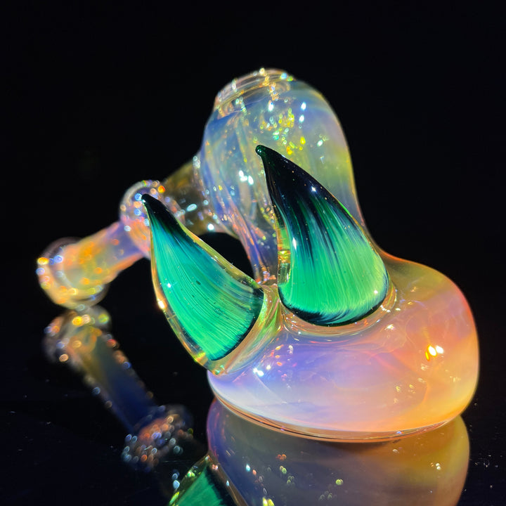 Fumed Hash Hammer with Experimental Green Horns Glass Pipe Tako Glass   
