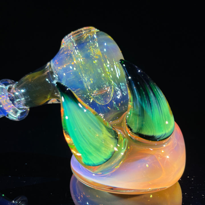 Fumed Hash Hammer with Experimental Green Horns Glass Pipe Tako Glass   