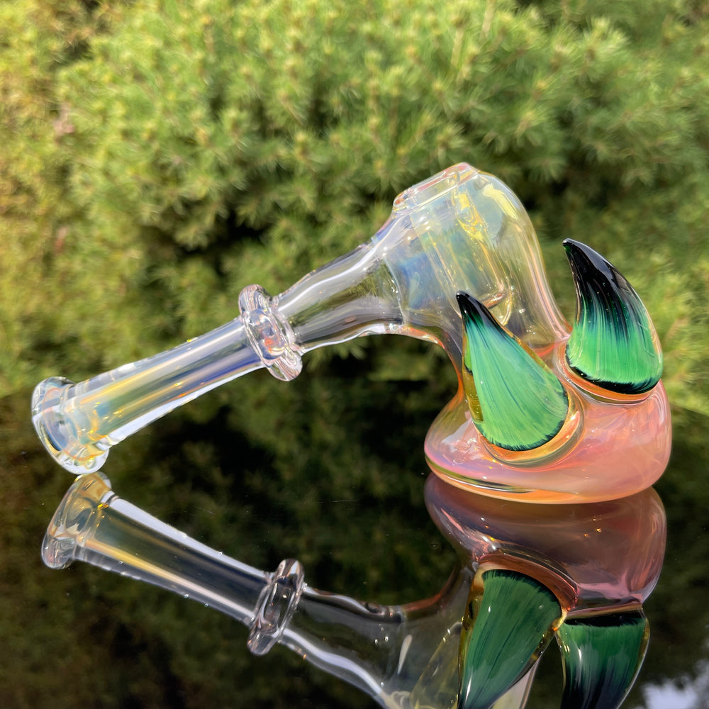 Fumed Hash Hammer with Experimental Green Horns Glass Pipe Tako Glass   