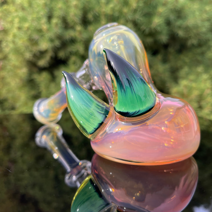 Fumed Hash Hammer with Experimental Green Horns Glass Pipe Tako Glass   