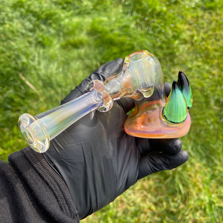 Fumed Hash Hammer with Experimental Green Horns Glass Pipe Tako Glass   