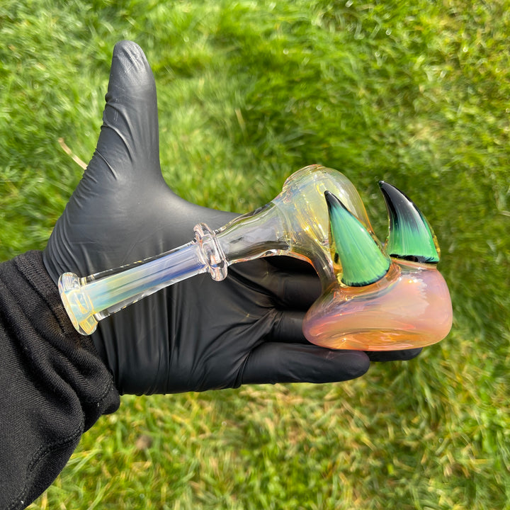 Fumed Hash Hammer with Experimental Green Horns Glass Pipe Tako Glass   