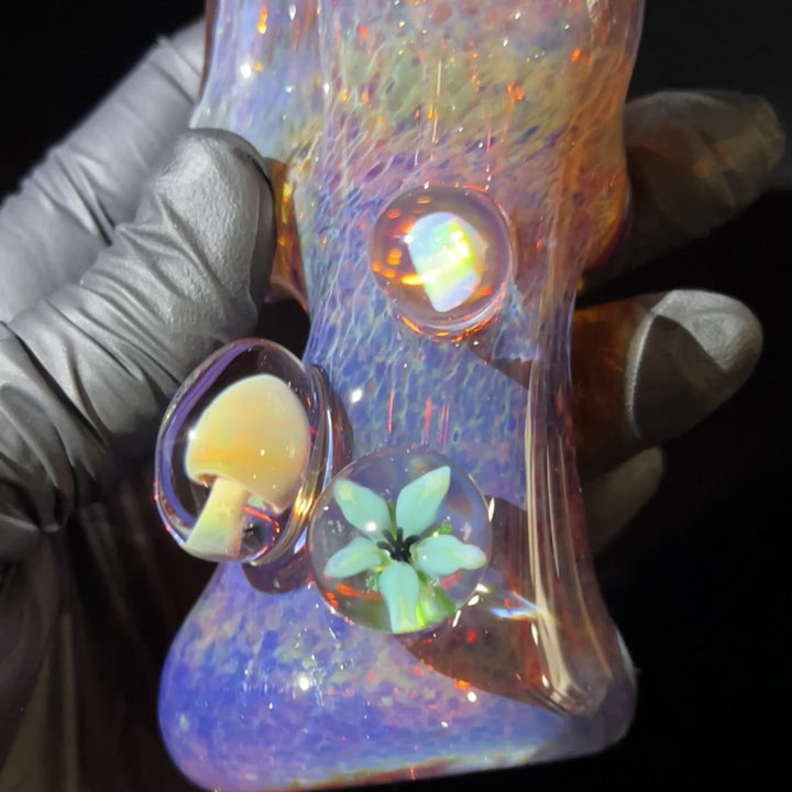Purple Magic Mushroom Opal Sherlock Bubbler Glass Pipe Beezy Glass