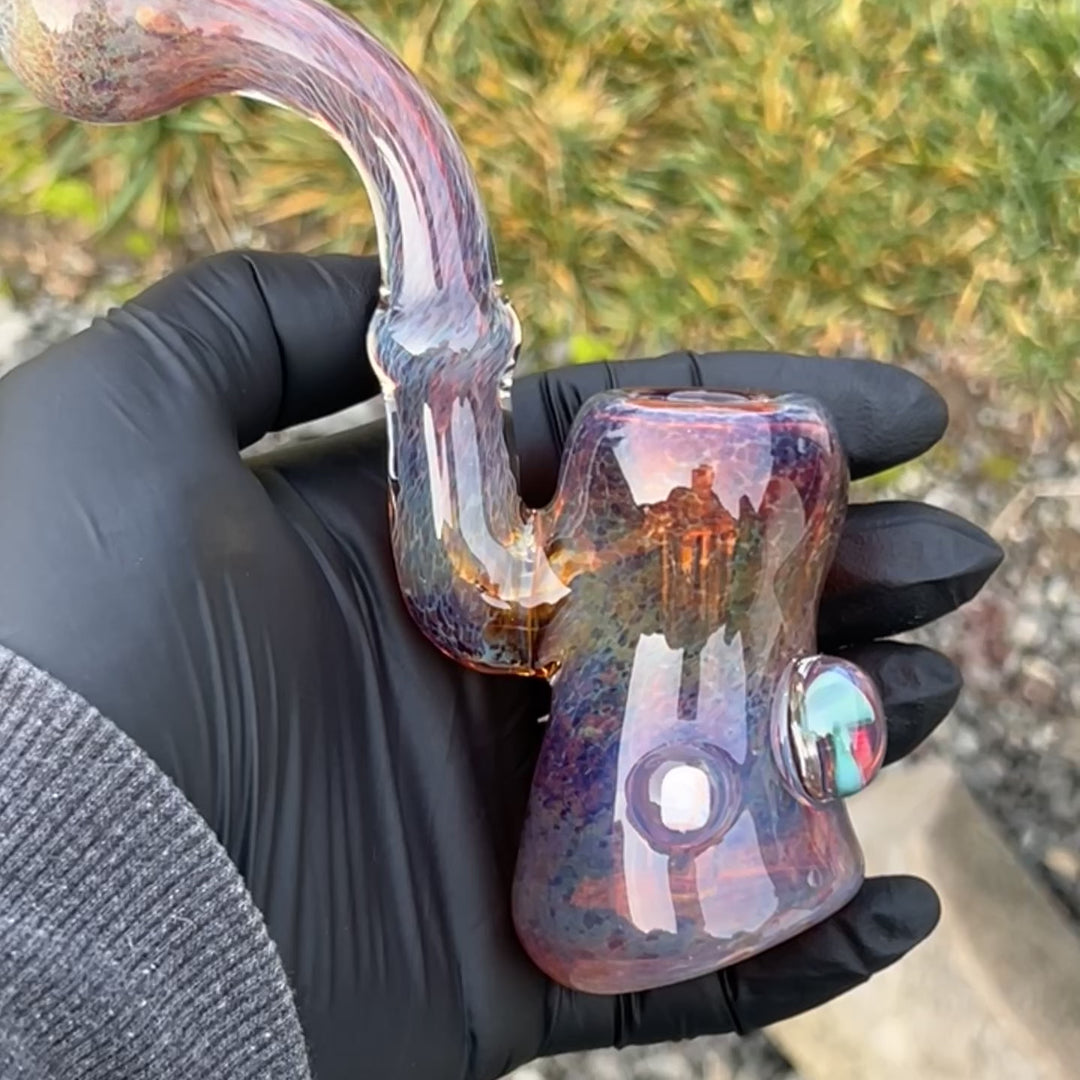 Purple Magic Mushroom Opal Sherlock Bubbler Glass Pipe Beezy Glass