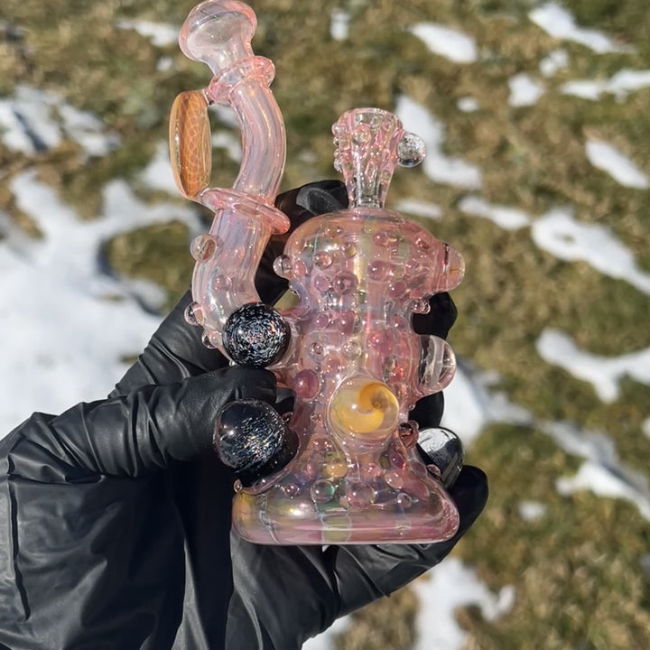 Gold Fumed Marble Sherlock Bubbler Glass Pipe Sugar Shack