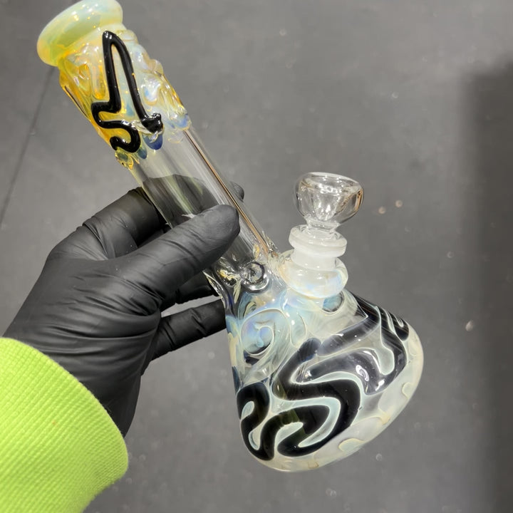 8" Fumed Color Squiggle Beaker Bong Glass Pipe Mary Jane's Glass