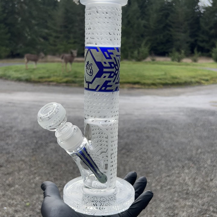 Crystalilized 12" Dark Blue and Silver Straight Bong