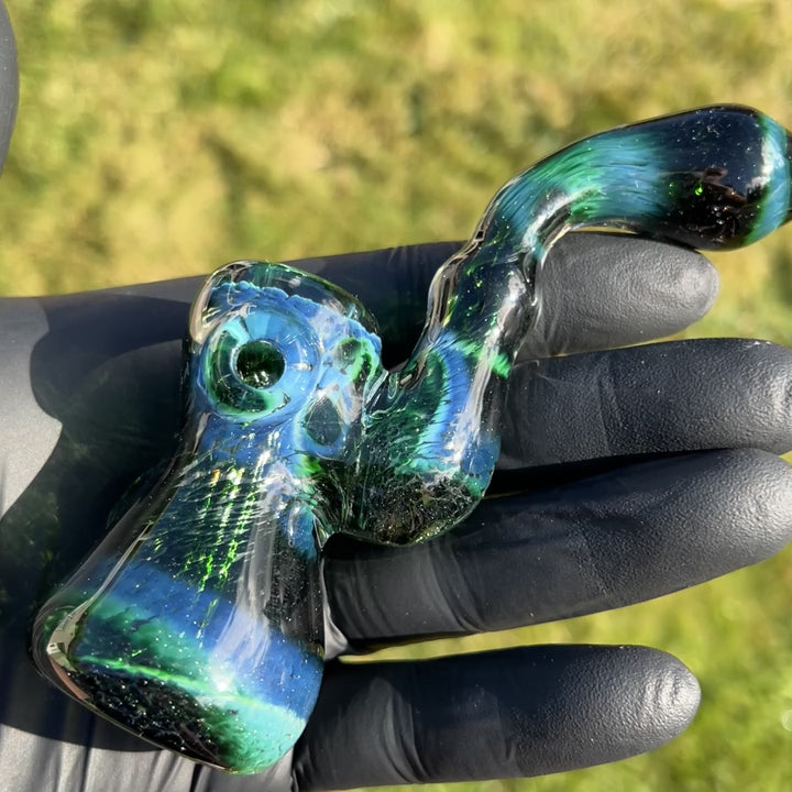 Experimental Jade Mushroom Magic Standup Sherlock Bubbler Glass Pipe Beezy Glass
