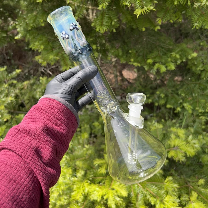 12" Silver Fumed Mushroom Beaker Bong Glass Pipe Mary Jane's Glass