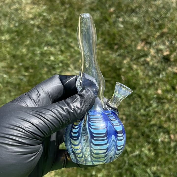 5" Fumed Color Rake Mini Bong + Ocean Blue Marble Hammer Combo Glass Pipe Mary Jane's Glass