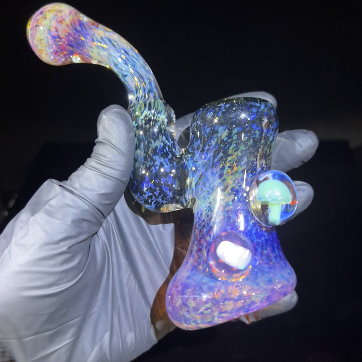 Purple Magic Mushroom Opal Sherlock Bubbler Glass Pipe Beezy Glass
