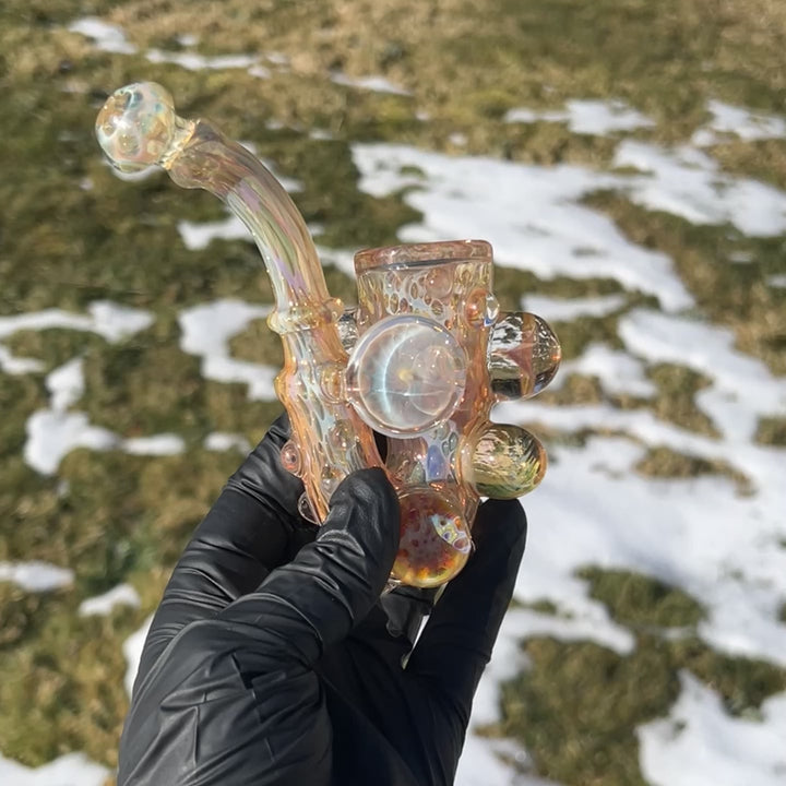 Large Gold Fumed Marbled Sherlock Glass Pipe Sugar Shack