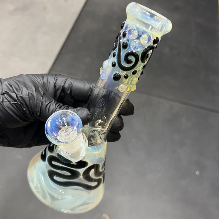 8" Fumed Color Squiggle Beaker Bong Glass Pipe Mary Jane's Glass