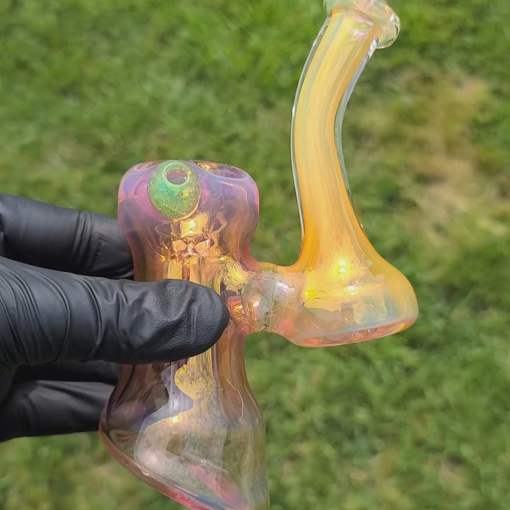 Pink and Gold Fumed Bubbler with Slime Carb