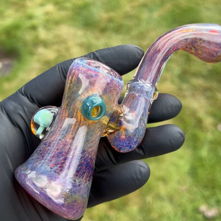 Purple Magic Mushroom Opal Standup Sherlock Bubbler Glass Pipe Beezy Glass