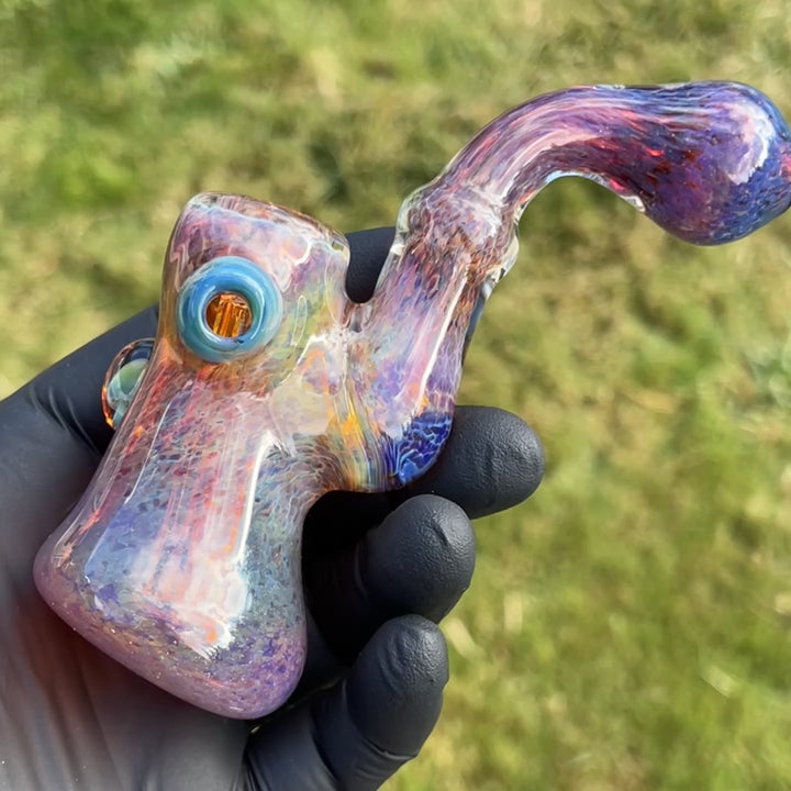 Purple Magic Mushroom Opal Standup Sherlock Bubbler Glass Pipe Beezy Glass