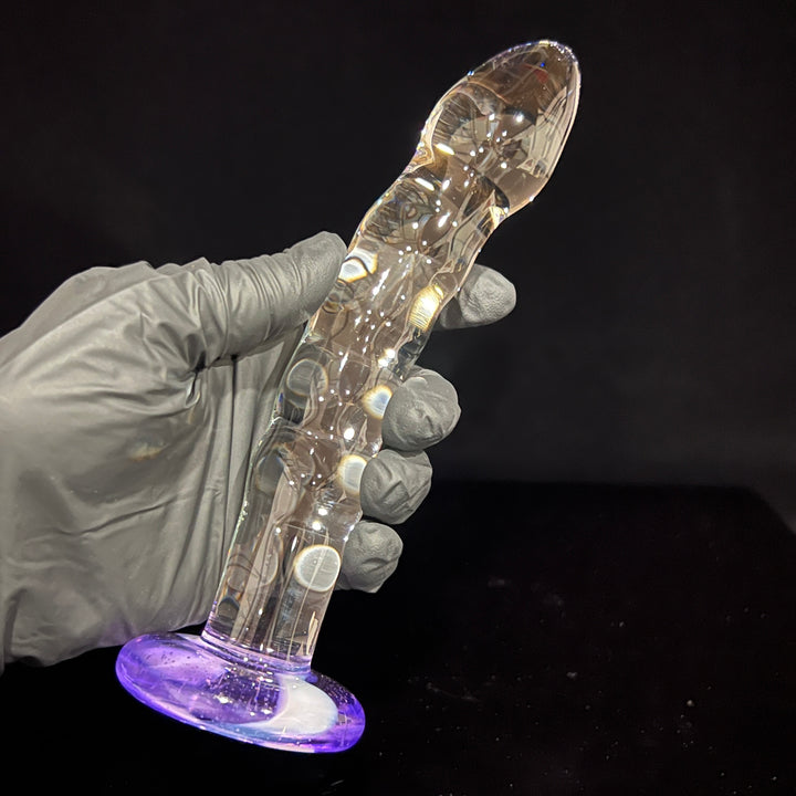 Clear Dildo with Ribs and Gentle Curve (Color in Base) Accessory Port Townsend Glassworks   