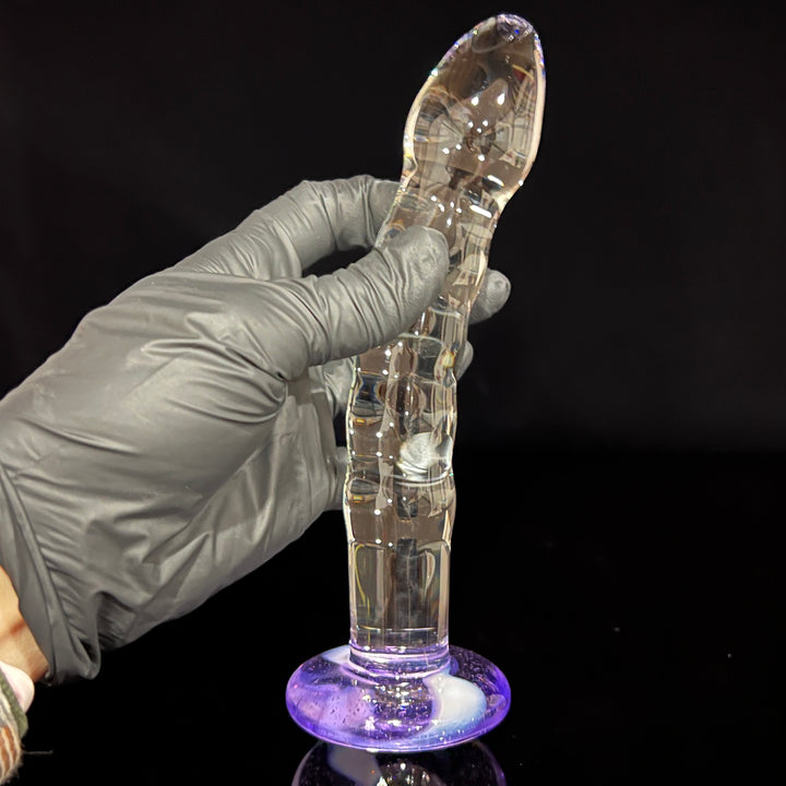 Clear Dildo with Ribs and Gentle Curve (Color in Base) Accessory Port Townsend Glassworks   