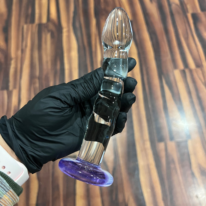 Clear Dildo with Ribs and Gentle Curve (Color in Base) Accessory Port Townsend Glassworks   