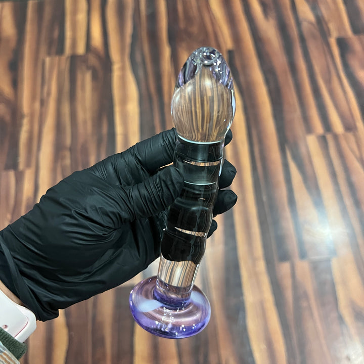 Clear Dildo with Ribs and Gentle Curve (Color in Base) Accessory Port Townsend Glassworks   