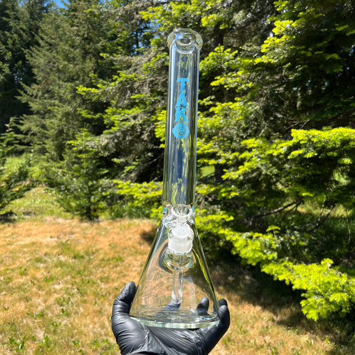 9 mm TAKO Label Beaker Bong Glass Pipe TG 18" Blue 