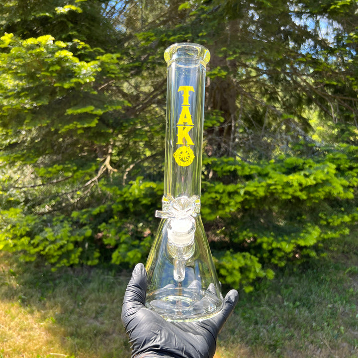 9 mm TAKO Label Beaker Bong Glass Pipe TG 14" Yellow 
