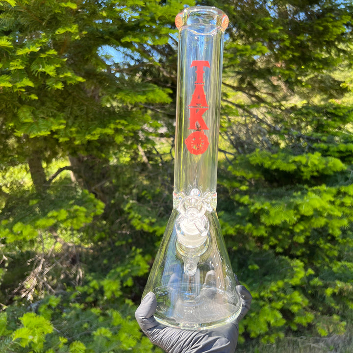 9 mm TAKO Label Beaker Bong Glass Pipe TG 14" Red 