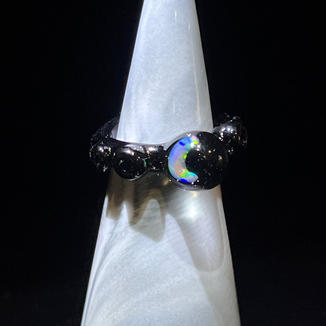 Crescent Moon Opal Glass Ring Jewelry Marni420   