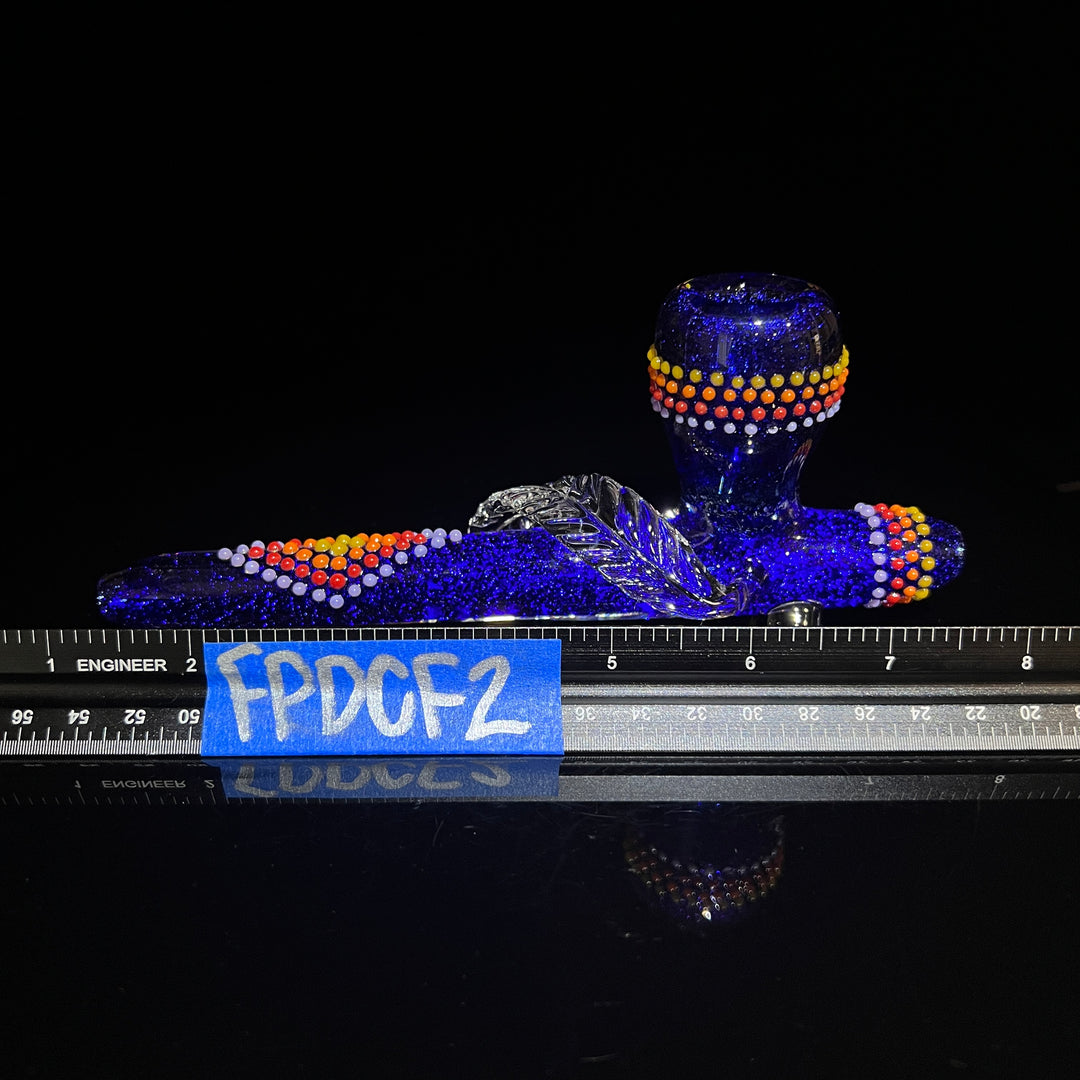 Dichroic Ceremonial Peace Pipe with Feather Glass Pipe Fiona Phoenix Fire   