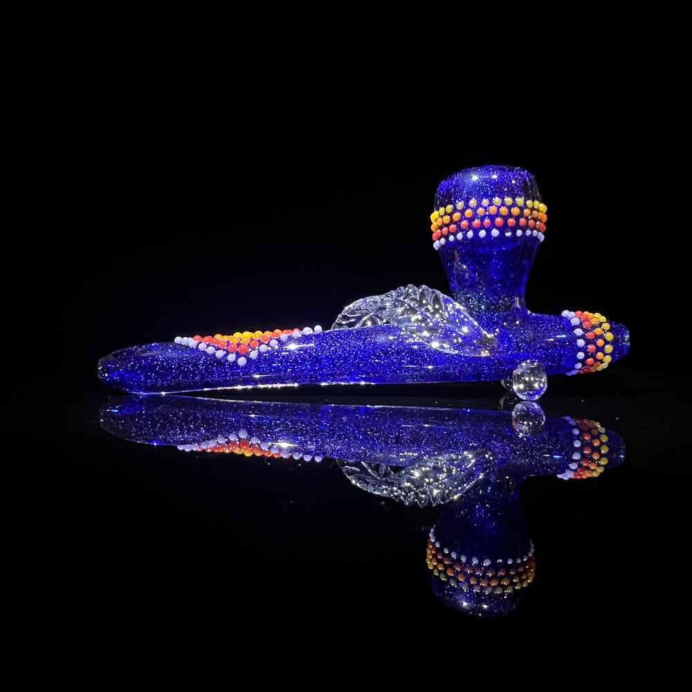 Dichroic Ceremonial Peace Pipe with Feather Glass Pipe Fiona Phoenix Fire   