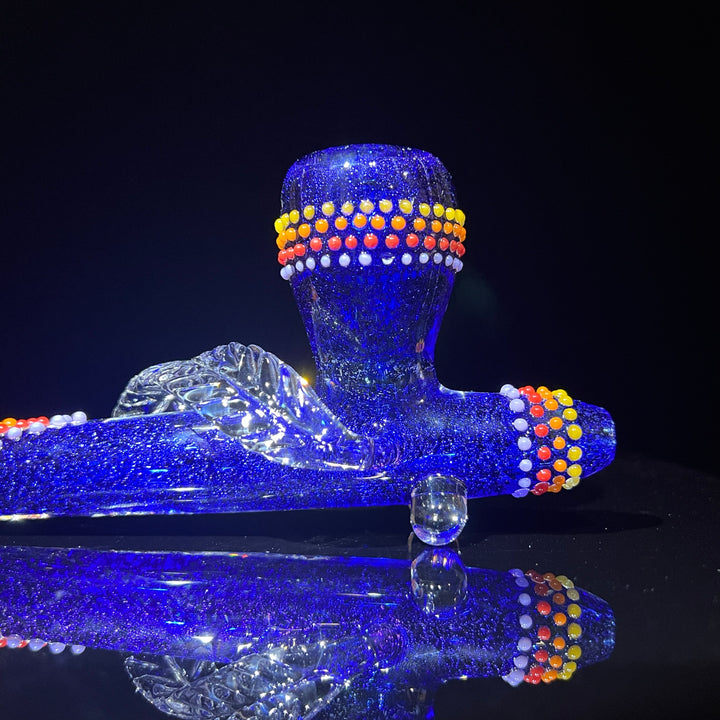 Dichroic Ceremonial Peace Pipe with Feather Glass Pipe Fiona Phoenix Fire   