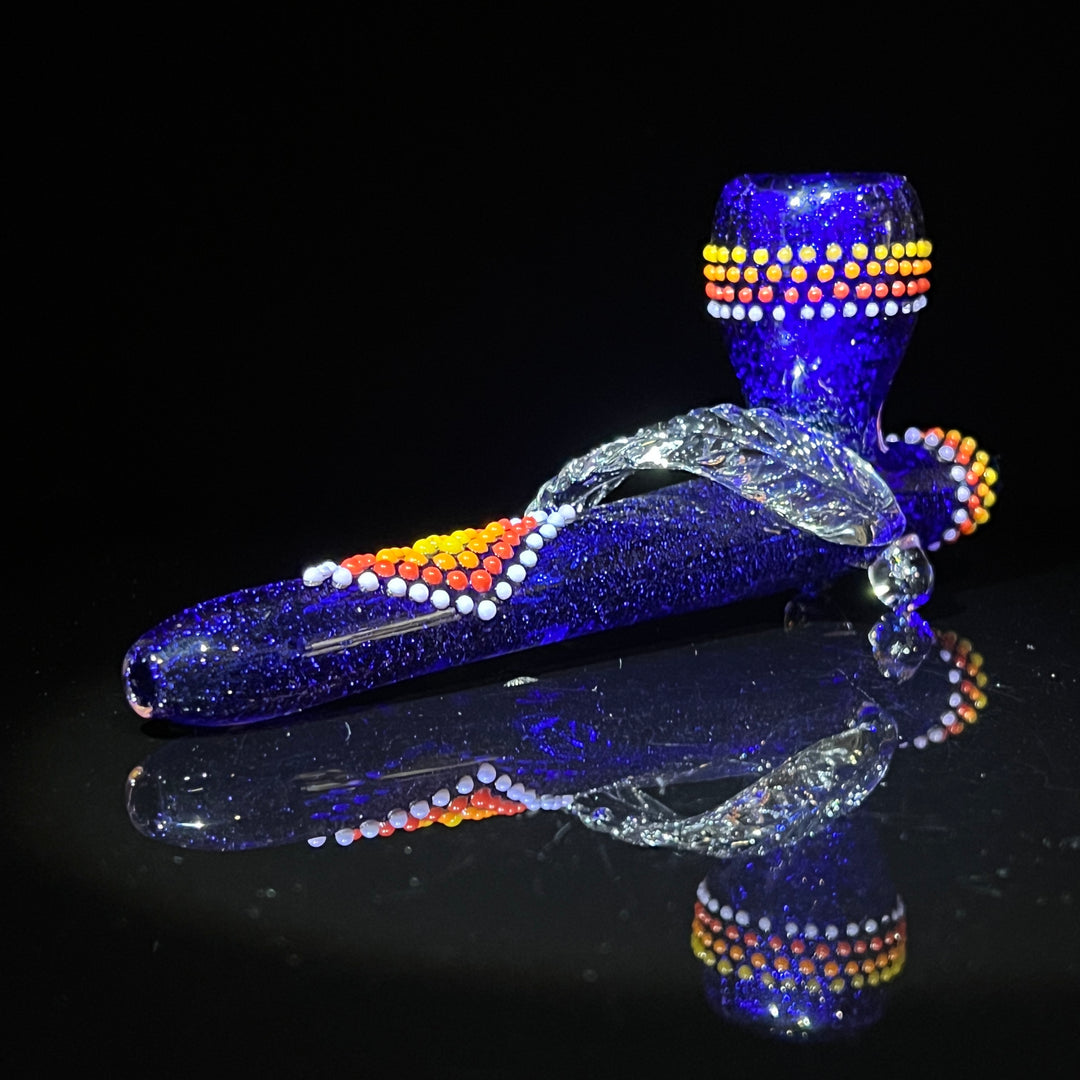 Dichroic Ceremonial Peace Pipe with Feather Glass Pipe Fiona Phoenix Fire   