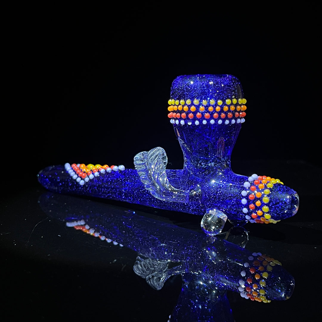 Dichroic Ceremonial Peace Pipe with Feather Glass Pipe Fiona Phoenix Fire   