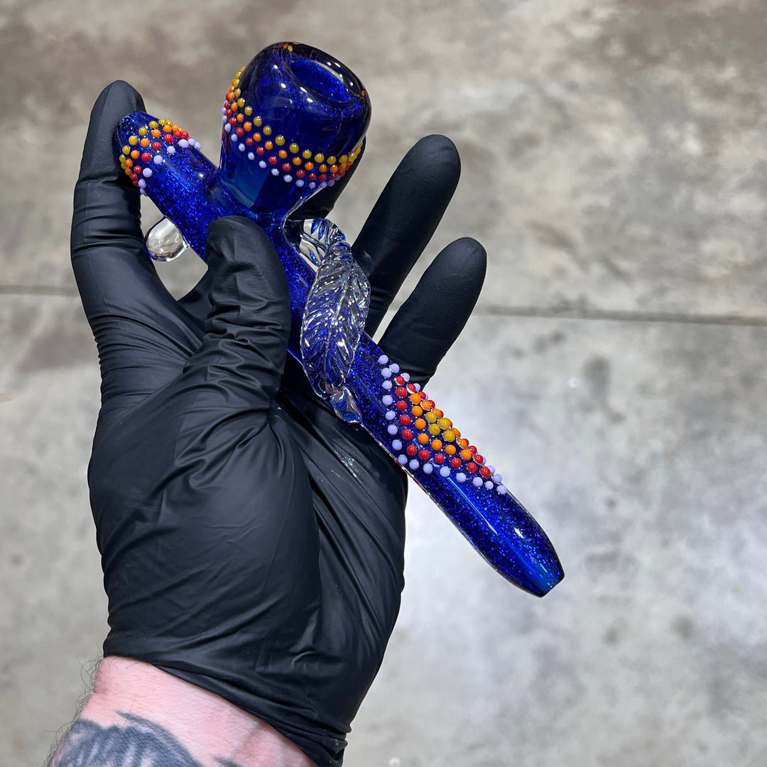 Dichroic Ceremonial Peace Pipe with Feather Glass Pipe Fiona Phoenix Fire   