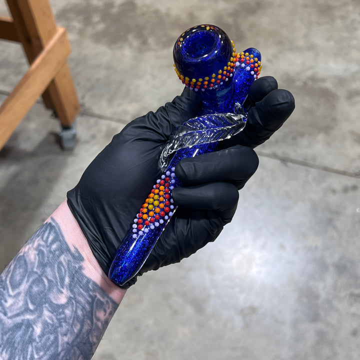 Dichroic Ceremonial Peace Pipe with Feather Glass Pipe Fiona Phoenix Fire   